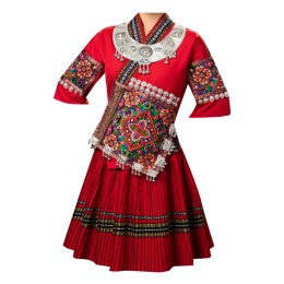 Custom-made Hmong costume female Dong design minority costume adult summer short embroidery dance performance travel clothing SKDO007 Custom-made Hmong costume female Dong design minority costume adult summer short embroidery dance performance travel clothing SKDO007